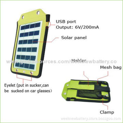 Solar Battery Charger, Can Hung on Any Kinds of Bags and Set Up on Floor Charging for Mobile Phone